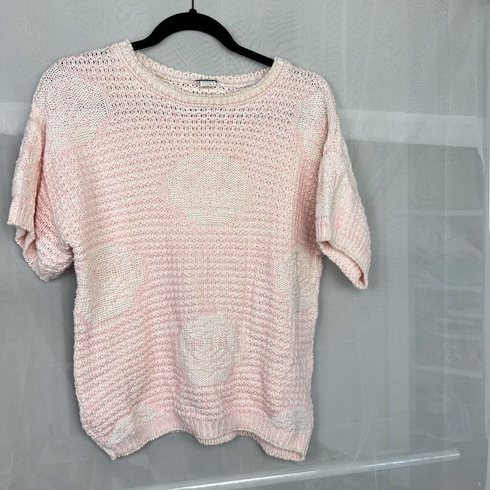 vintage across america rose knit short sleeve sweater coquette cottagecore sz Lg